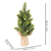 Artikel Kunstigt juletræ i jutesæk, lille borddekoration, mini juletræ, 38 cm