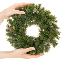 Artikel Kunstig grangrenkrans med kogler til dør eller bord, 30 cm