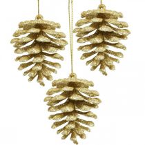Juletræspynt deco kogler glitter guld H7cm 6stk