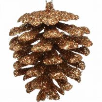 Juletræspynt deko kogler glitter kobber H7cm 6stk