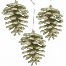 Juletræspynt deco kogler glitter champagne H7cm 6stk
