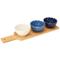 Artikel Tapassæt med keramiske skåle på bakke blå og hvid 40×10cm