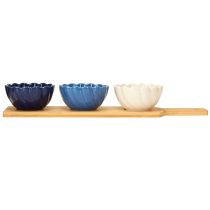 Artikel Tapassæt med keramiske skåle på bakke blå og hvid 40×10cm