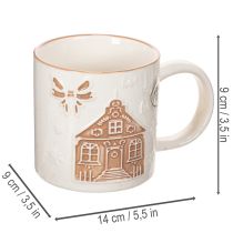 Artikel Keramikkrus med husmotiv og reliefmønster, 9 cm