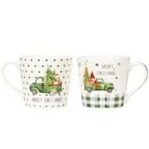 Artikel Kaffekrus Glædelig jul Julebilmotiv Keramikkrus 10 cm 2 stk.