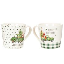Artikel Kaffekrus Glædelig jul Julebilmotiv Keramikkrus 10 cm 2 stk.