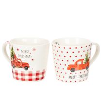 Artikel Julekrus med bil og juletræ, keramikkrus, 10 cm, 2 stk.