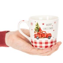 Artikel Julekrus med bil og juletræ, keramikkrus, 10 cm, 2 stk.