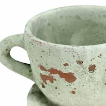 Artikel Plantekrukkepottekop med underkop vintage grå, naturtone Ø8cm H6,5cm 4 stk