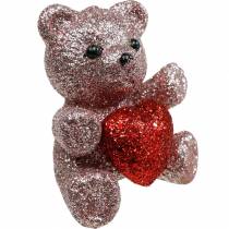 Artikel Dekorativ stikbjørn med hjerte, Valentinsdag, blomsterstik glitter 9 stk