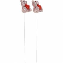 Artikel Dekorativ stikbjørn med hjerte, Valentinsdag, blomsterstik glitter 9 stk