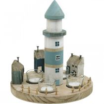 Lighthouse fyrfadsstage blå, hvid 4 fyrfadslys Ø25cm H28cm