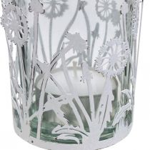 Lanterne med mælkebøtter, bordpynt, sommerdekoration shabby chic sølv, hvid H10cm Ø8,5cm