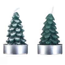 Artikel Fyrfadslys juletræ grøn snedækket 6,5cm 8stk