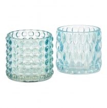 Fyrfadsglas lyseblå tonet glaslanterne Ø9,5cm H9cm 2stk