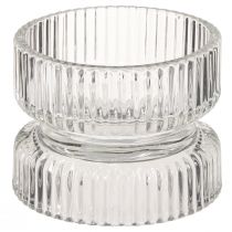 Artikel Fyrfadsstage ribbet glas dekorativ klar Ø9cm H7cm 4 stk