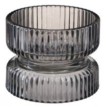 Artikel Fyrfadsstage glas dekorativ ribbet gråtonet Ø9cm H7cm 4 stk