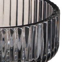 Artikel Fyrfadsstage glas dekorativ ribbet gråtonet Ø9cm H7cm 4 stk
