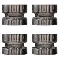 Artikel Fyrfadsstage glas dekorativ ribbet gråtonet Ø9cm H7cm 4 stk