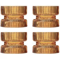 Artikel Fyrfadsstage glas ribbet dekorativ orange Ø9cm H7cm 4 stk