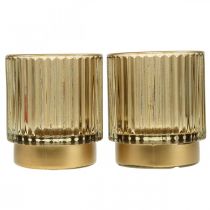 Lanterne glasrivet fyrfadsstage guld H8cm 2stk