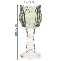 Artikel Fyrfadsstage tulipanglas fyrfadslysglas grøn Ø7cm H16cm 2stk