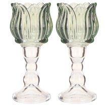 Artikel Fyrfadsstage tulipanglas fyrfadslysglas grøn Ø7cm H16cm 2stk