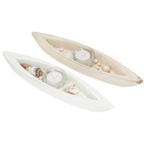 Artikel Fyrfadsstage maritim fyrfadsbåd træ assorteret 31×6,5cm 2stk