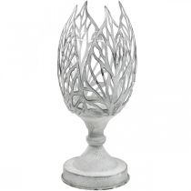Lanterne metal hvid, fyrfadsstage blomst Ø13cm H30cm