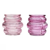 Artikel Fyrfadsstage glas dekoration lilla pink Ø7,5cm H7,5cm 2stk