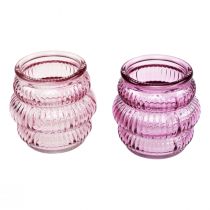 Artikel Fyrfadsstage glas dekoration lilla pink Ø7,5cm H7,5cm 2stk