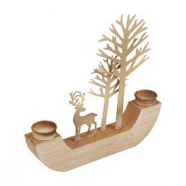 Fyrfadsstage træ metal hjorte dekoration skov 23,5cm