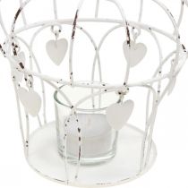 Fyrfadsstage krone med hjerter shabby chic hvid Ø14cm H22cm