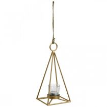 Fyrfadsstage hængende guld metal dekorationslanterne 12,5×12,5×28cm