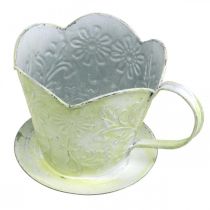 Artikel Plantekasse, dekorativ kaffefilterholder, metalkop til plantning, blomsterdekoration grøn, hvid shabby chic H11cm Ø11cm