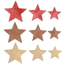 Artikel Borddekoration stjerner træ Jul 3 farver Ø3–5cm 48 stk
