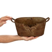 Artikel Oval metalskål med håndtag, hjortemotiv, rustfinish, 36 cm
