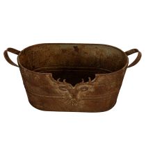Artikel Oval metalskål med håndtag, hjortemotiv, rustfinish, 36 cm