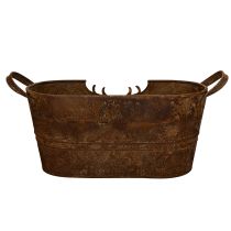 Artikel Oval metalskål med håndtag, hjortemotiv, rustfinish, 36 cm