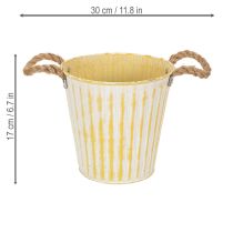 Artikel Metalpotte, forårsdekoration, plantekasse med håndtag, gul, shabby chic, Ø18 cm, H17,5 cm