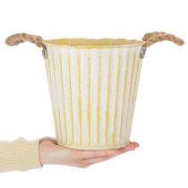 Artikel Metalpotte, forårsdekoration, plantekasse med håndtag, gul, shabby chic, Ø18 cm, H17,5 cm