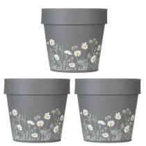 Artikel Urtepotte med fint vildblomstdesign, praktisk brug på altan eller terrasse, 15 cm, 3 stk.