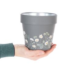 Artikel Urtepotte med fint vildblomstdesign, praktisk brug på altan eller terrasse, 15 cm, 3 stk.