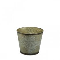 Artikel Planter til efterår, metalspand med bladdekoration, gylden metalbeholder Ø14cm H12,5cm