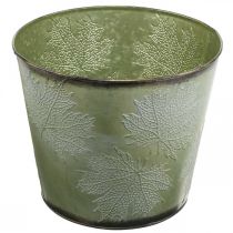 Artikel Planter, metalpotte med ahornblade, efterårsdekoration grøn Ø25,5cm H22cm