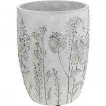 Vase Beton Hvid Blomstervase med reliefblomster vintage Ø18cm