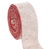 Artikel Tofarvet pottehængsel lavet af 100% uld som dekorativt filtbånd, hvid/rød, 7,5 cm bred, 5 m lang