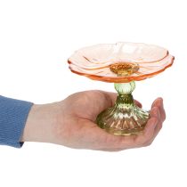 Artikel Dekorativ glastallerken med fod, blomsterdesign til stilfuld borddekoration og sommerdekoration, 15 cm