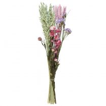 Tørret blomsterbuket stråblomster strand lilla pink 58cm