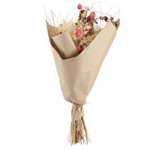 Artikel Tørret blomsterbuket i boho-stil med jordbærtidsel og kornblomst i bleget rød, naturtro 150 g